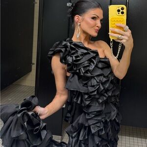 AKIRA Black Ruffled One-Shoulder Dress